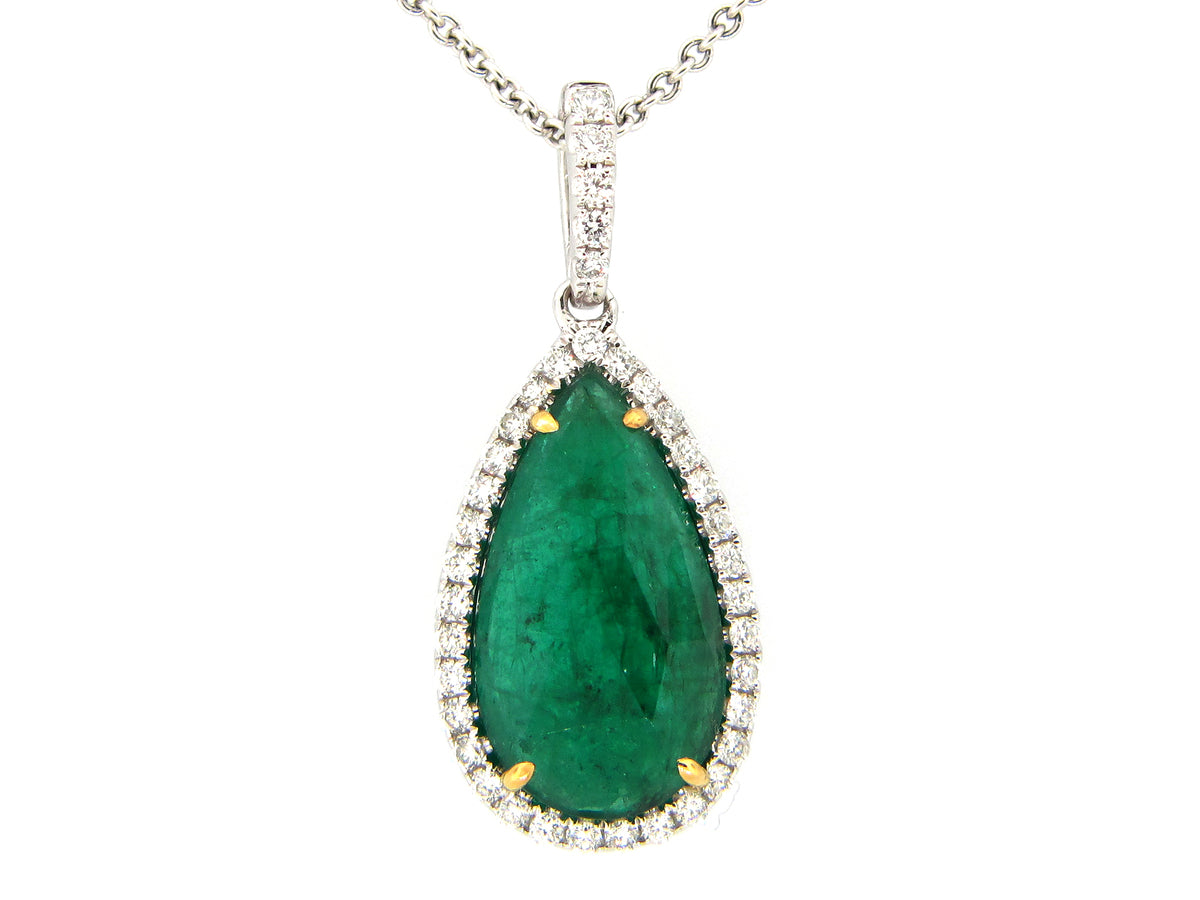EMERALD & DIAMOND PENDANT, 18KWY (O)