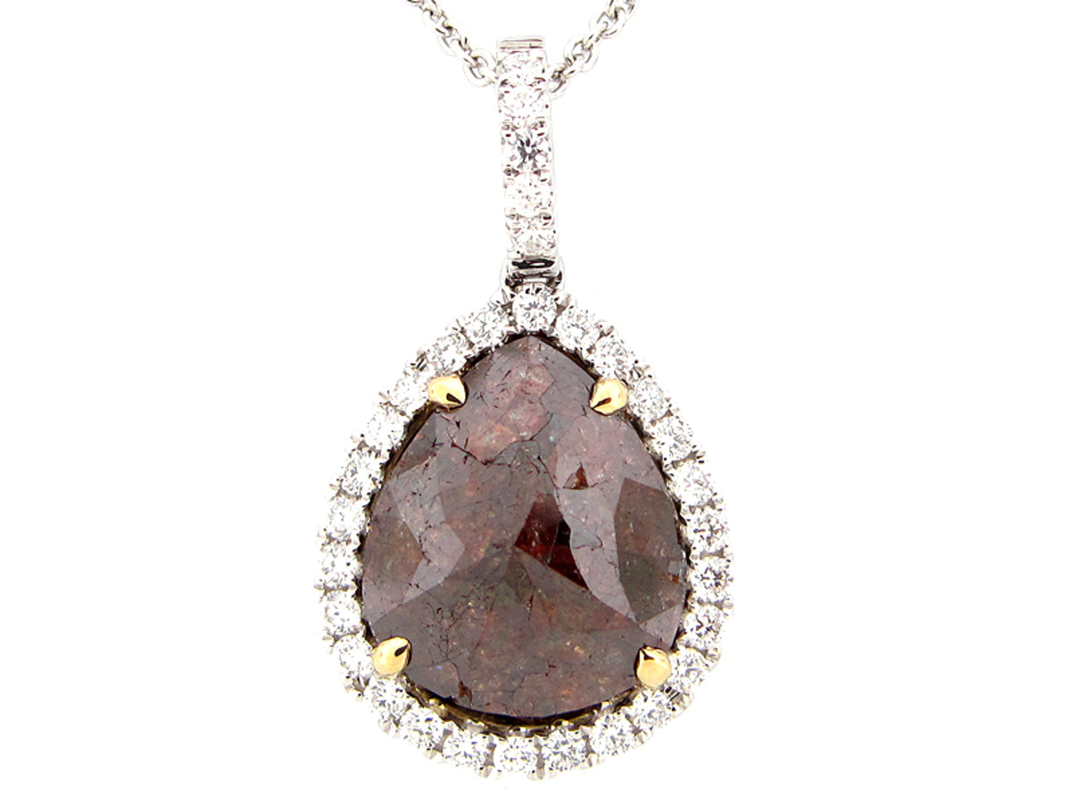 ROSE ROUGH CUT FANCY COLOR DIAMOND PENDANT, 18KW (N)