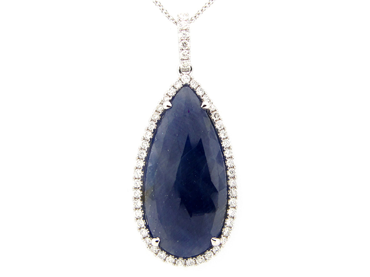 ROSE CUT SAPPHIRE & DIAMOND PENDANT, 18KW (N/R)