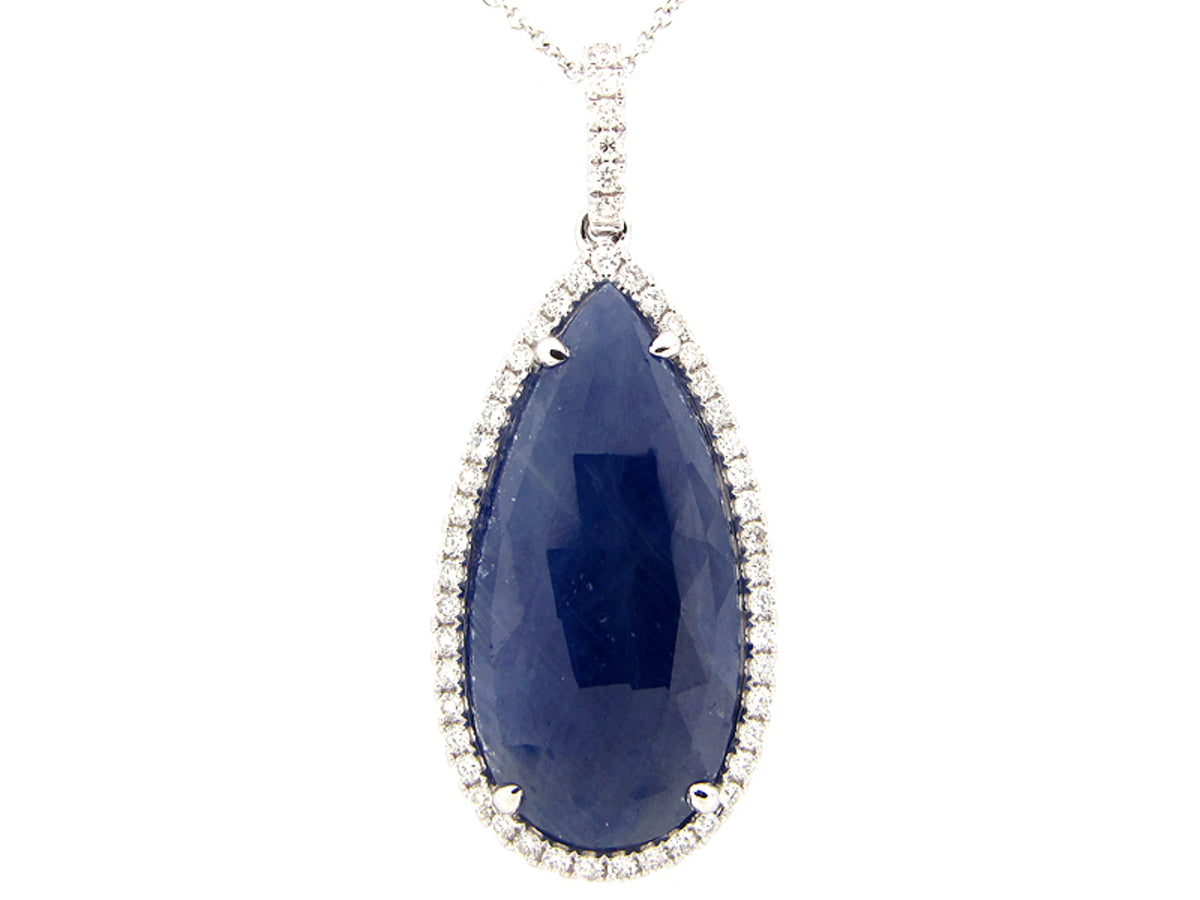 ROSE CUT SAPPHIRE & DIAMOND PENDANT, 18KW (N/R)
