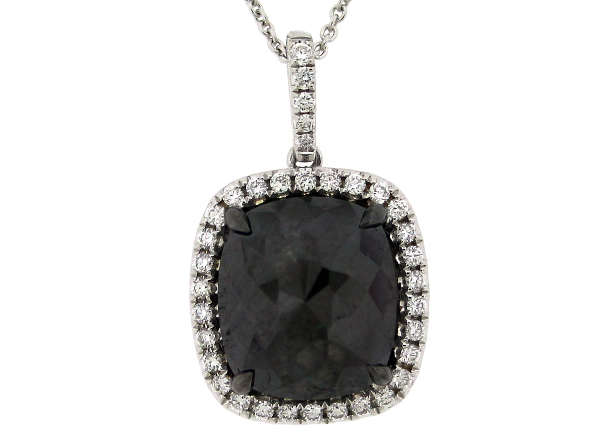 ROSE ROUGH CUT BLACK & WHITE DIAMOND PENDANT, 18KW (N)
