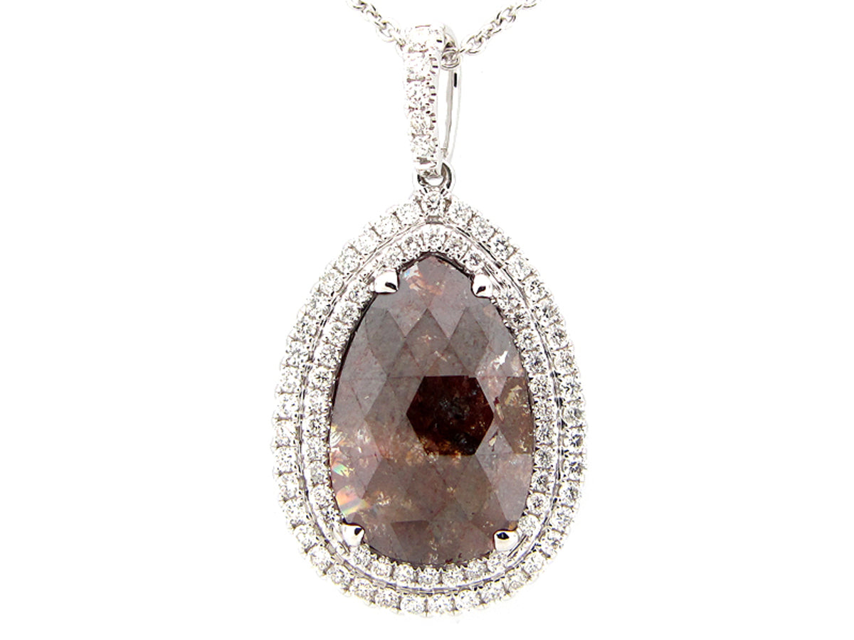ROSE ROUGH CUT BROWN & WHITE DIAMOND PENDANT WITH DIAMOND CHAIN, 18KZ (N)