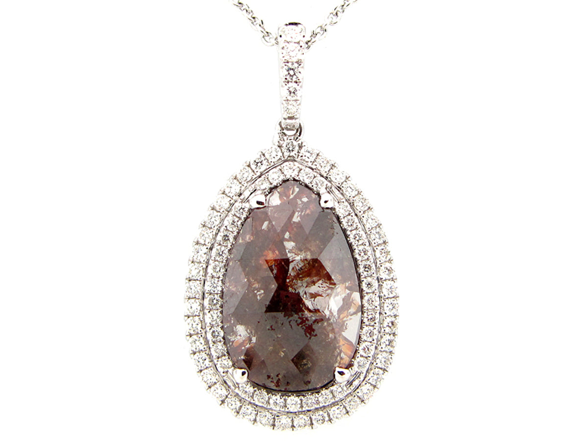 ROSE ROUGH CUT BROWN & WHITE DIAMOND PENDANT WITH DIAMOND CHAIN, 18KZ (N)