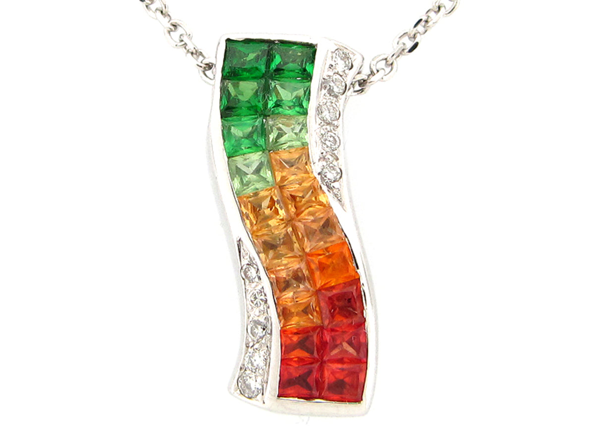 ORANGE SAPPHIRE ,TSAVORITE & DIAMOND PENDANT, 18KW (H/U), C=1.00