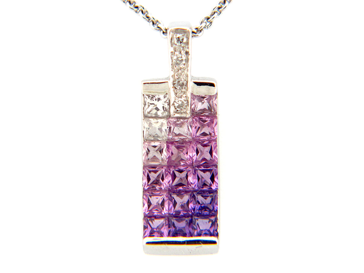 PURPLE SAPPHIRE & DIAMOND PENDANT, 18KW (H), C=1.20