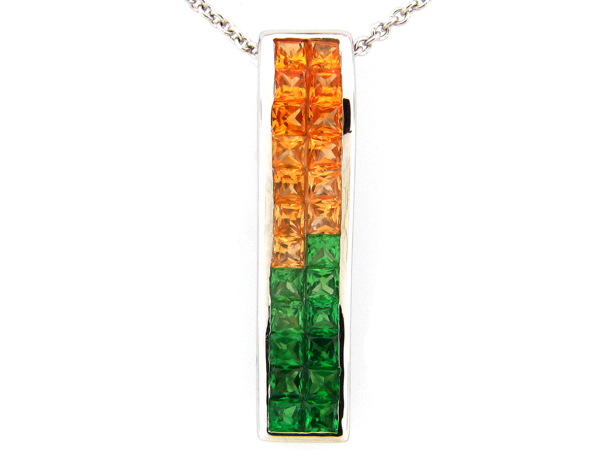 Orange Sapphire Tsavorite Pendant, 18kw (H/U)