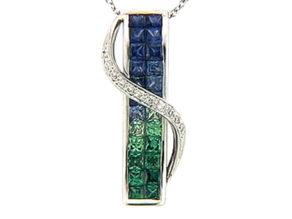 TSAVORITE, SAPPHIRE & DIAMOND PENDANT, 18KW (H), C=1.60