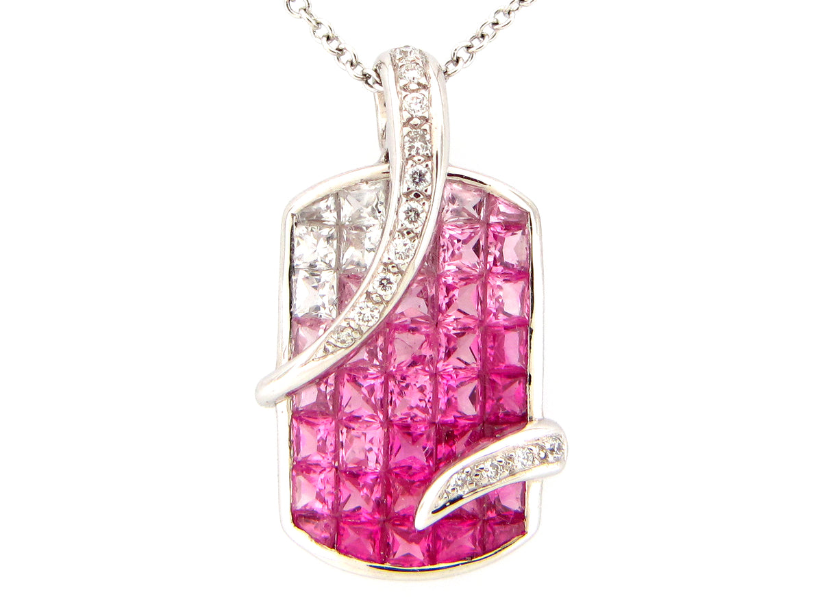 PINK SAPPHIRE & DIAMOND PENDANT, 18KW (H), C=2.50