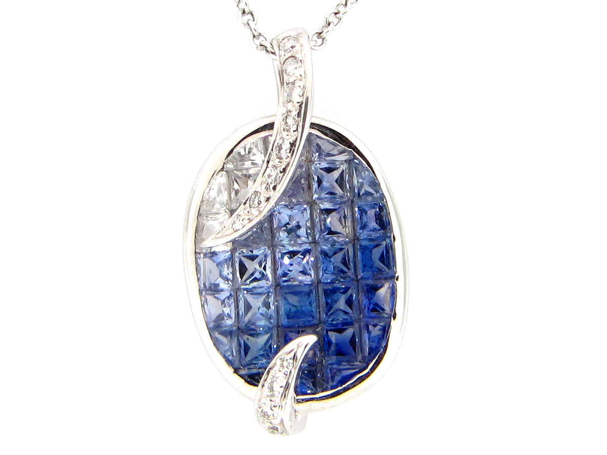 SAPPHIRE & DIAMOND PENDANT, 18KW (H), C=2.70