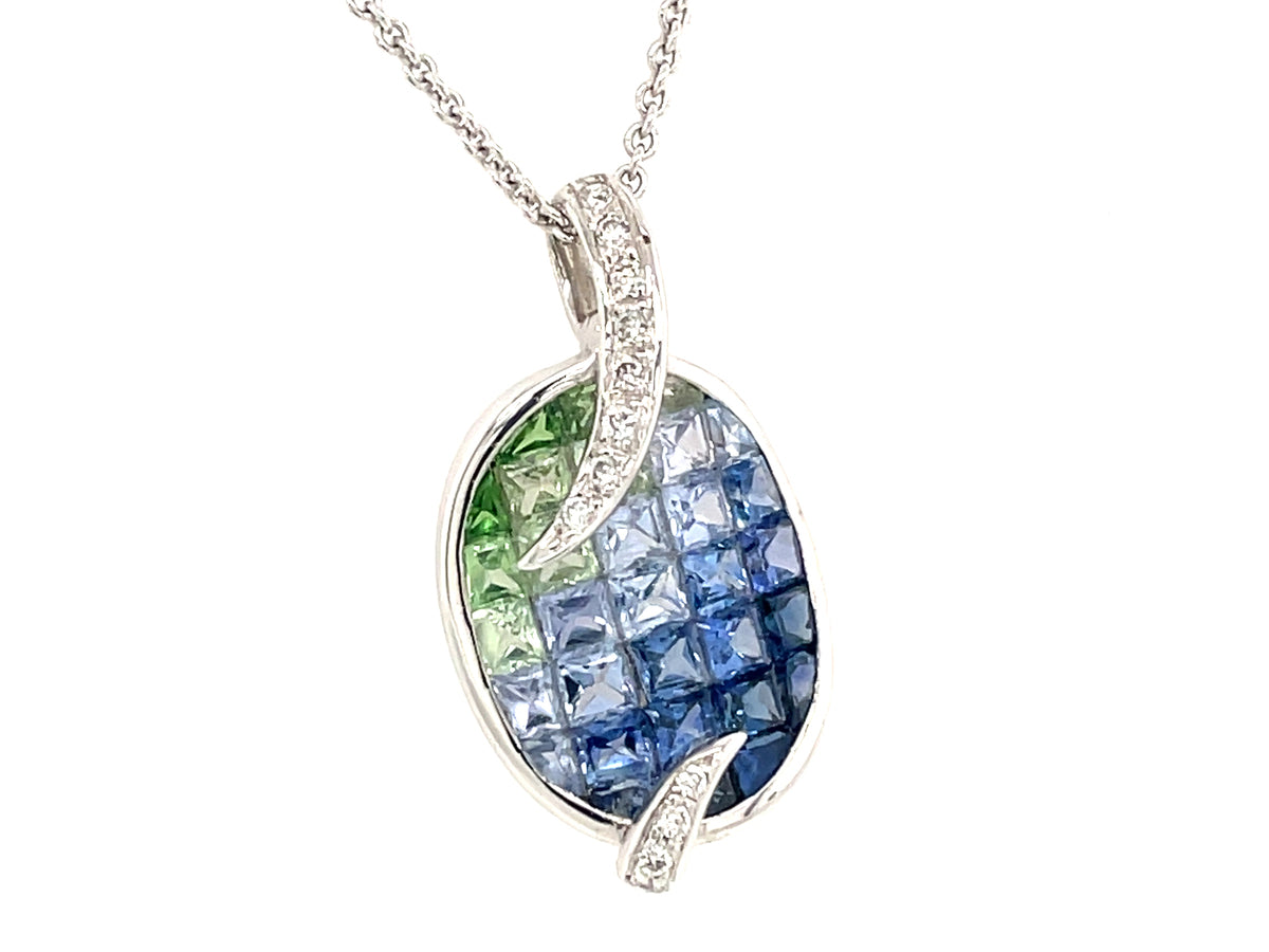 TSAVORITE, SAPPHIRE & DIAMOND PENDANT