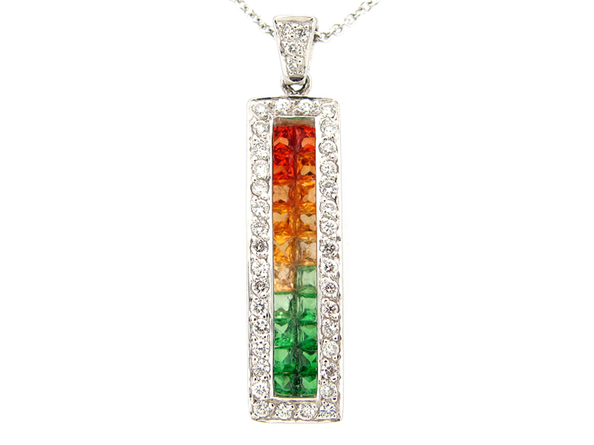 TSAVORITE, ORANGE SAPPHIRE & DIAMOND PENDANT, 18KW (H/U), C=1.17