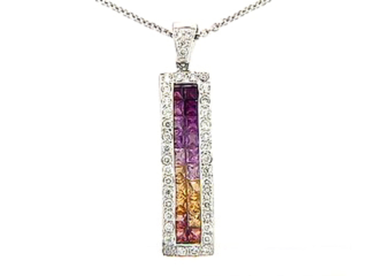 ORANGE, PINK SAPPHIRE & DIAMOND PENDANT, 18KW (H/U), C=1.17