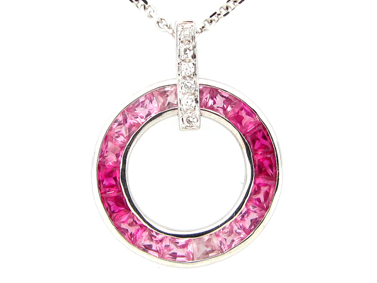 PINK SAPPHIRE & DIAMOND PENDANT, 18KW (H), C=1.56