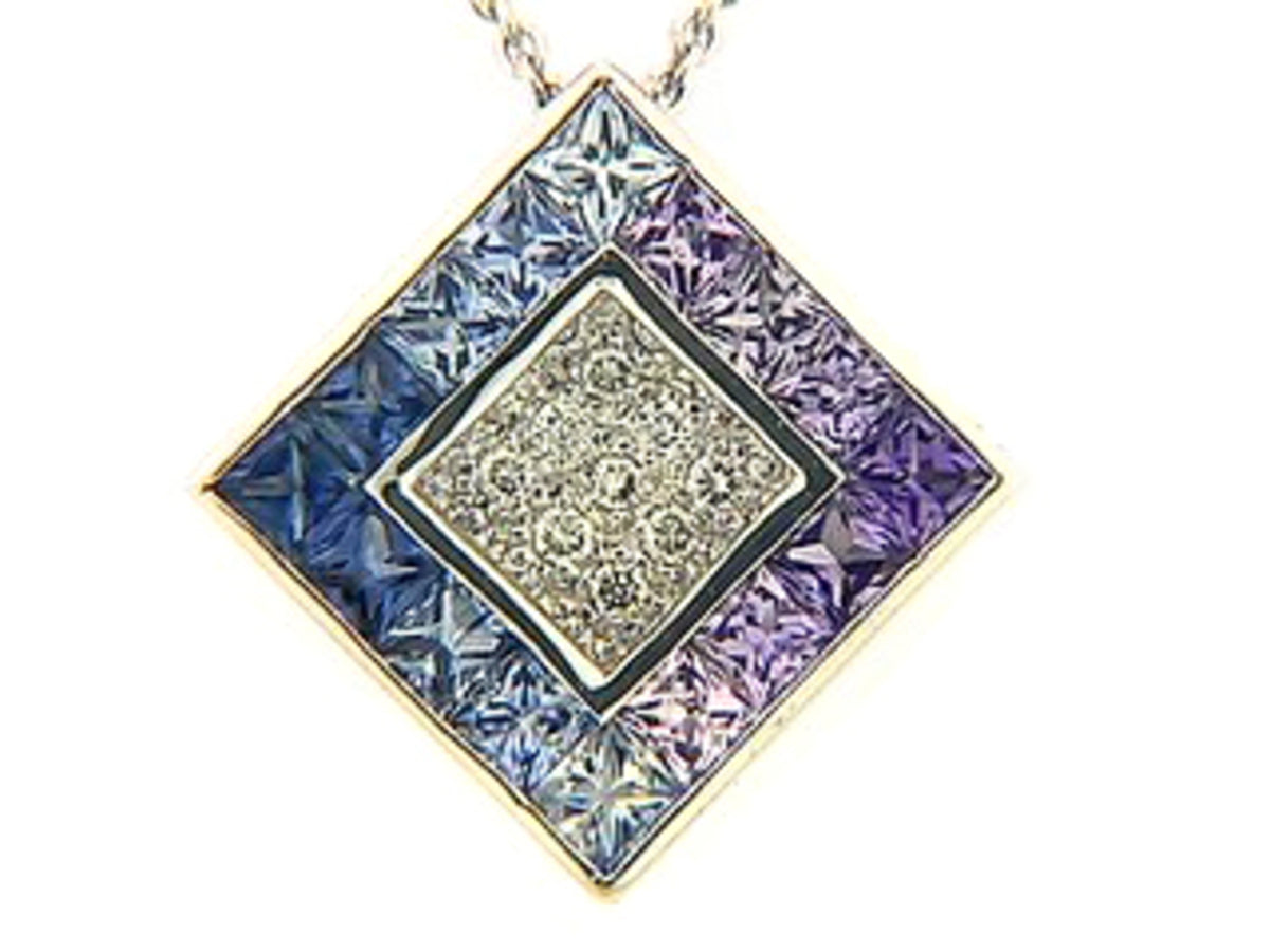 SAPPHIRE, PURPLE SAPPHIRE & DIAMOND PENDANT