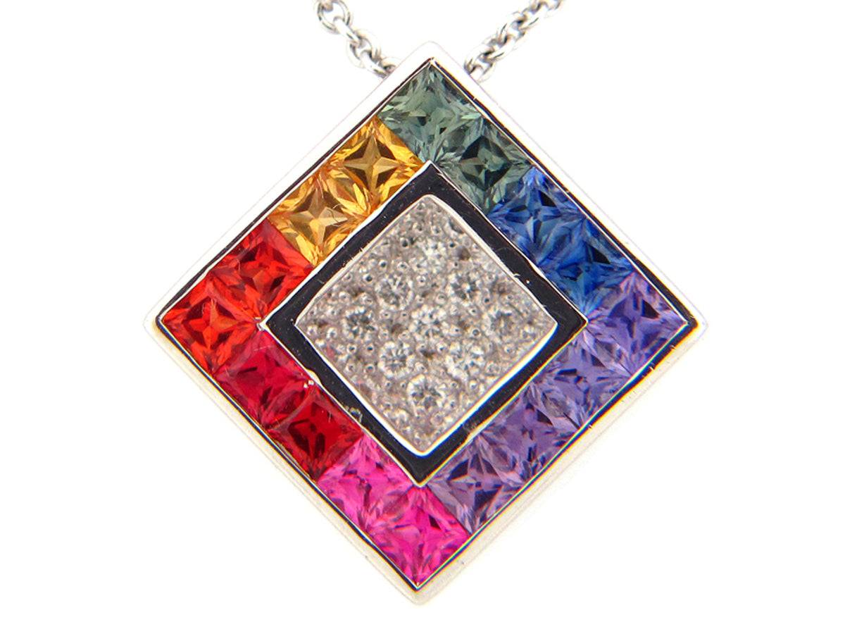 RAINBOW SAPPHIRE & DIAMOND PENDANT, 18KW (H/U), C=1.50