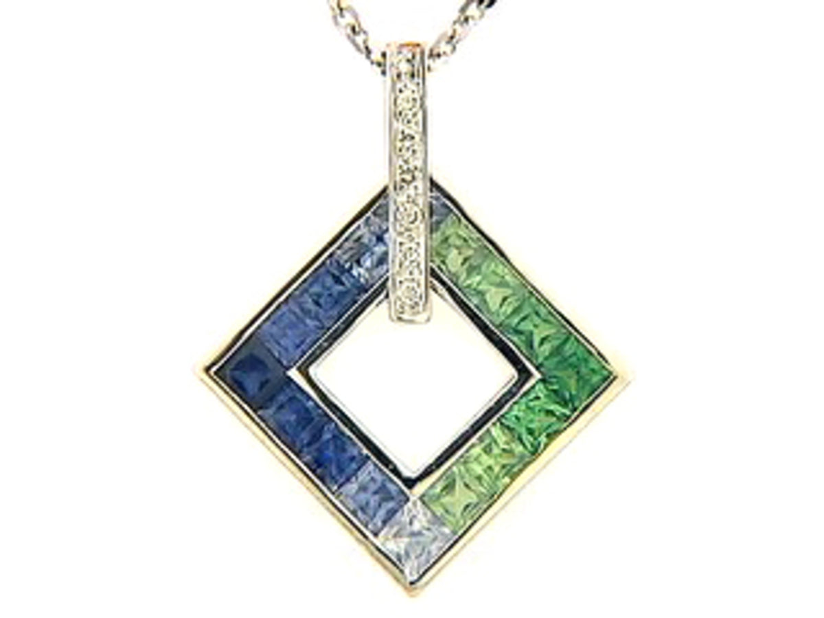 TSAVORITE, SAPPHIRE & DIAMOND PENDANT, 18KW (H), C=1.58