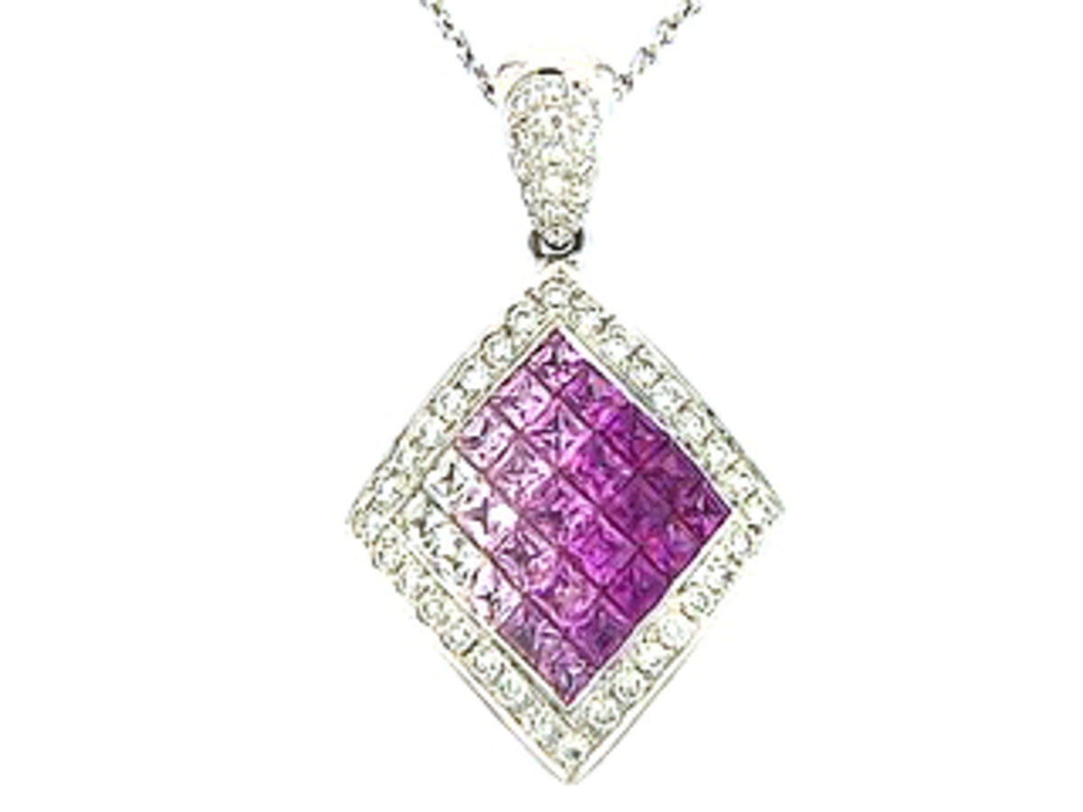 PINK SAPPHIRE & DIAMOND PENDANT, 18KW (H), C=2.16