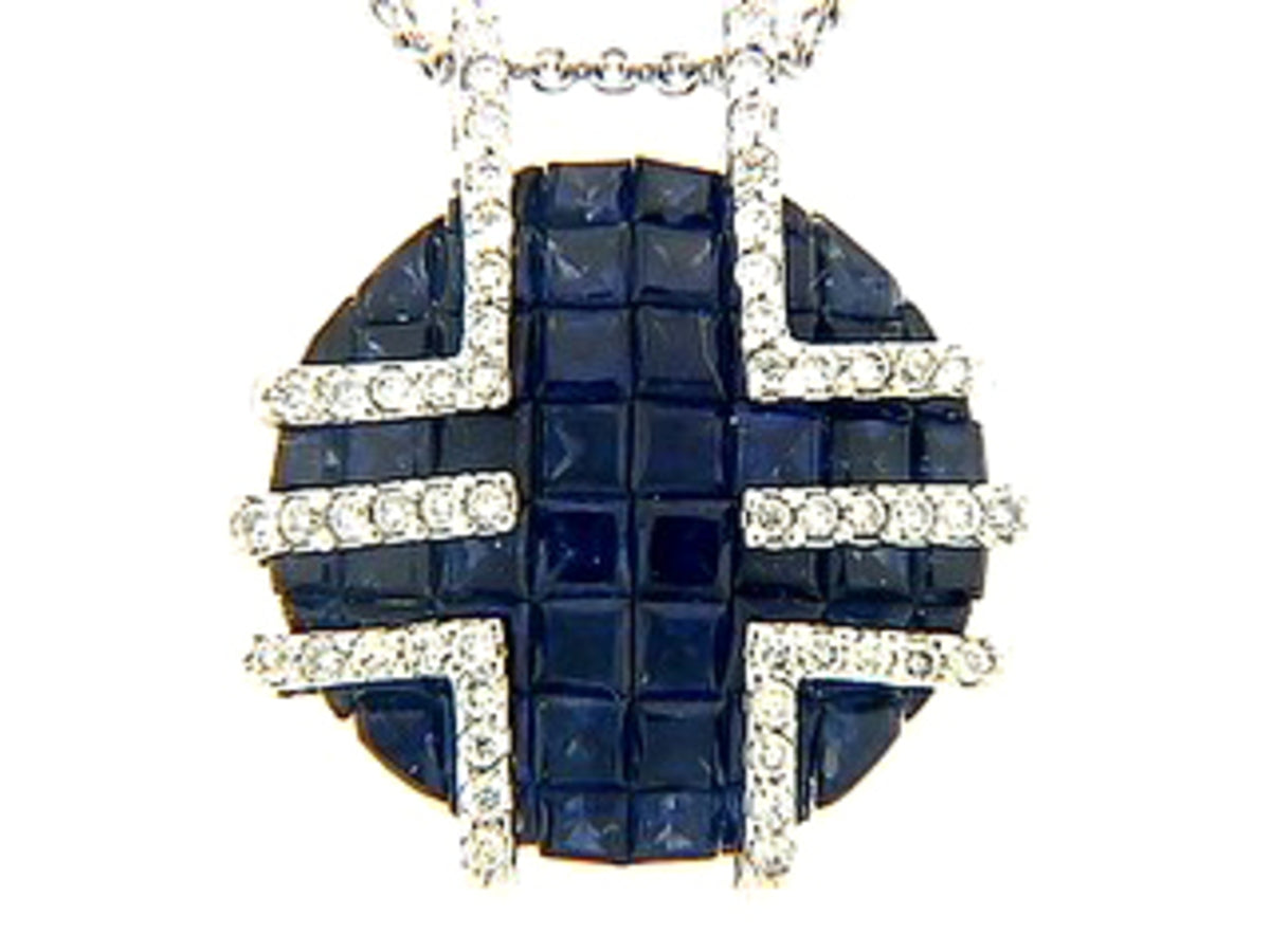 SAPPHIRE & DIAMOND PENDANT, 18KW (H), C=3.50
