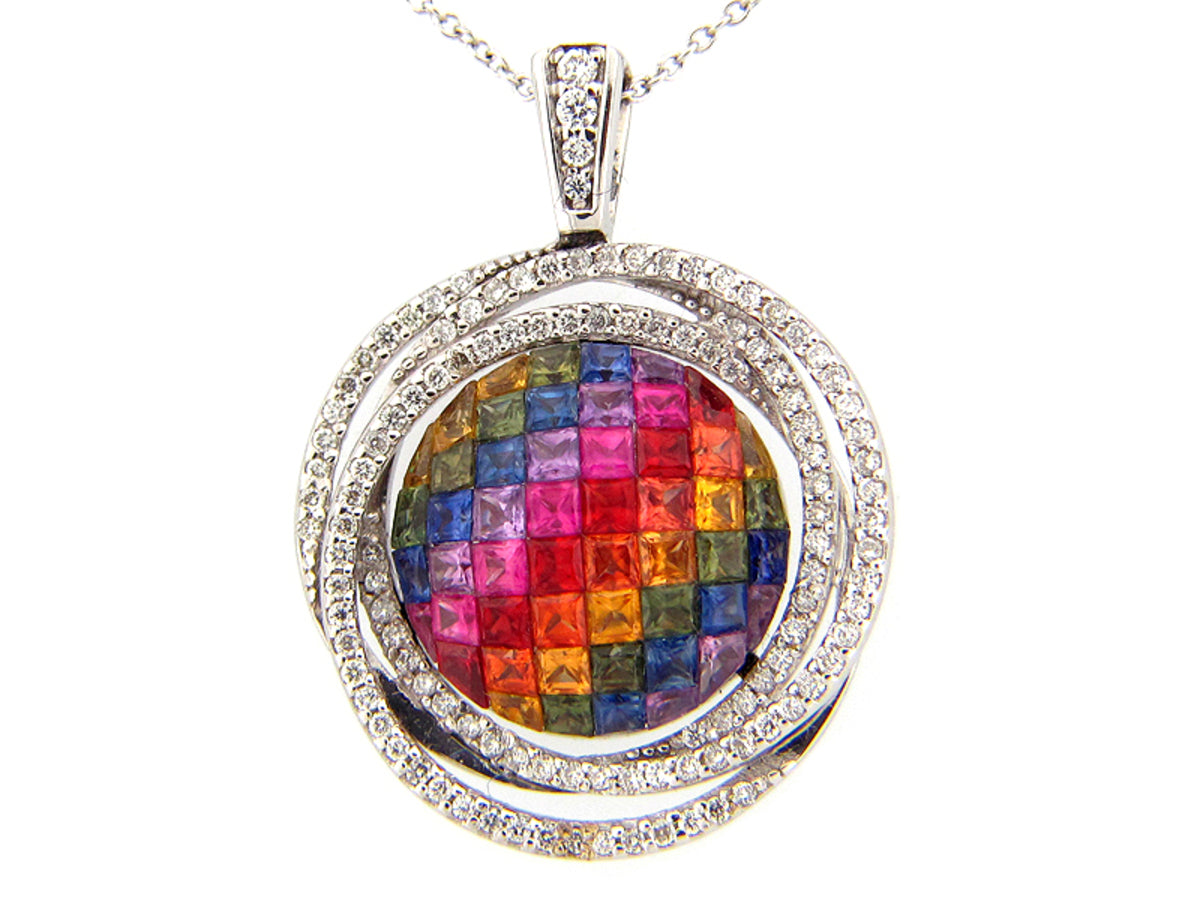 RAINBOW SAPPHIRE & DIAMOND PENDANT, 18KW (H/U), C=3.20