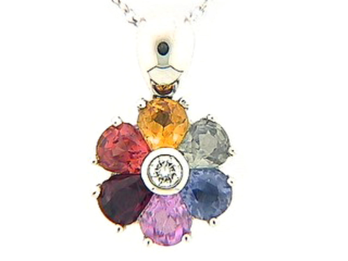 RAINBOW SAPPHIRE & DIAMOND PENDANT, 14KW (H/U), C=2.10