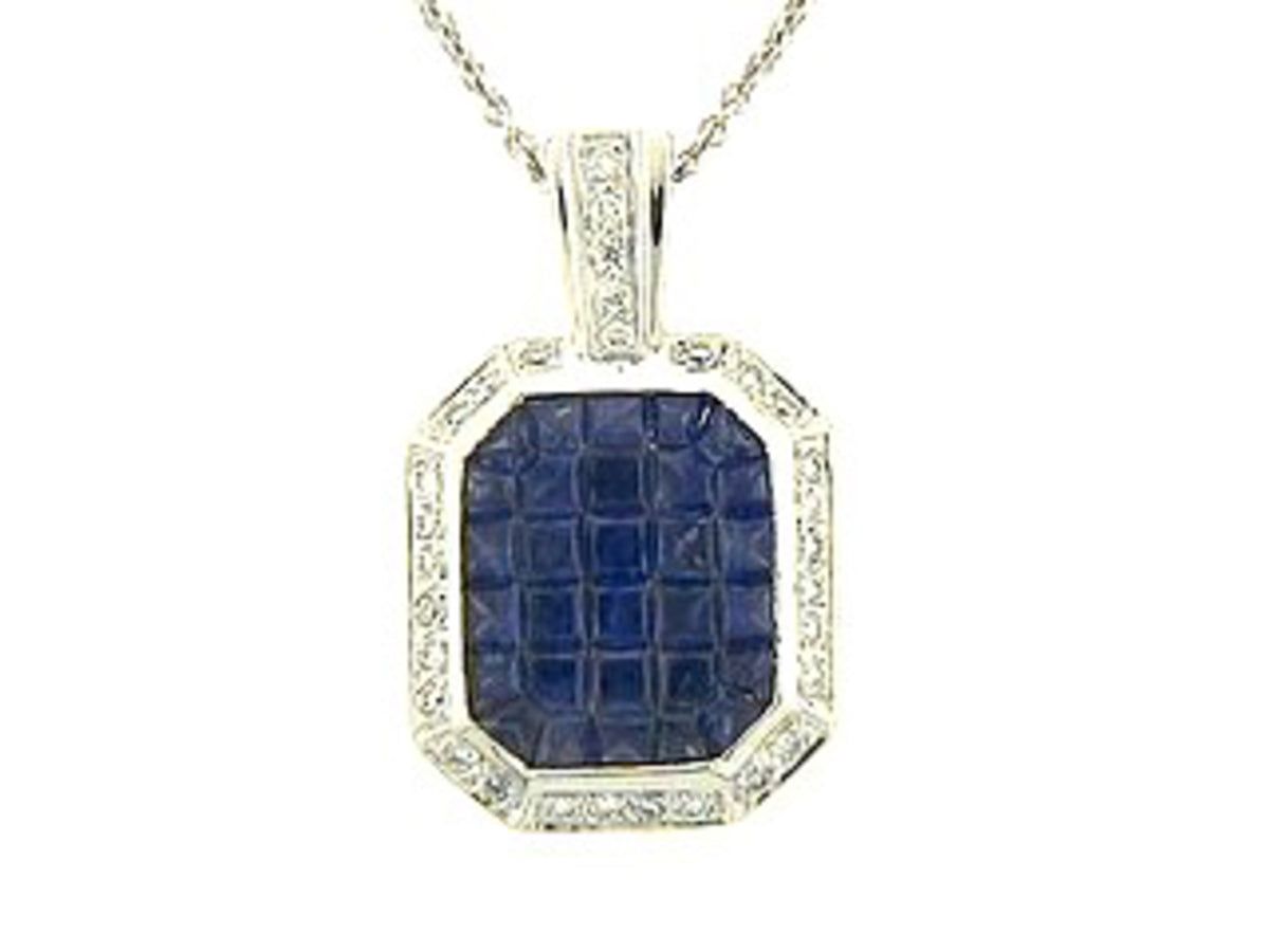 SAPPHIRE & DIAMOND PENDANT, 14KW (H), C=2.56