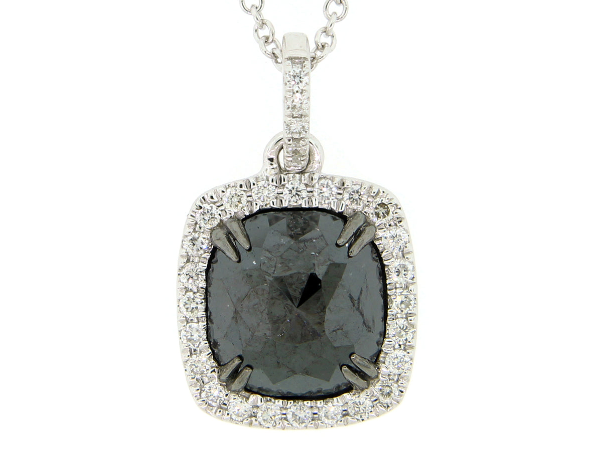 ROSE CUT BLACK & WHITE DIAMOND PENDANT, 14KW (R)