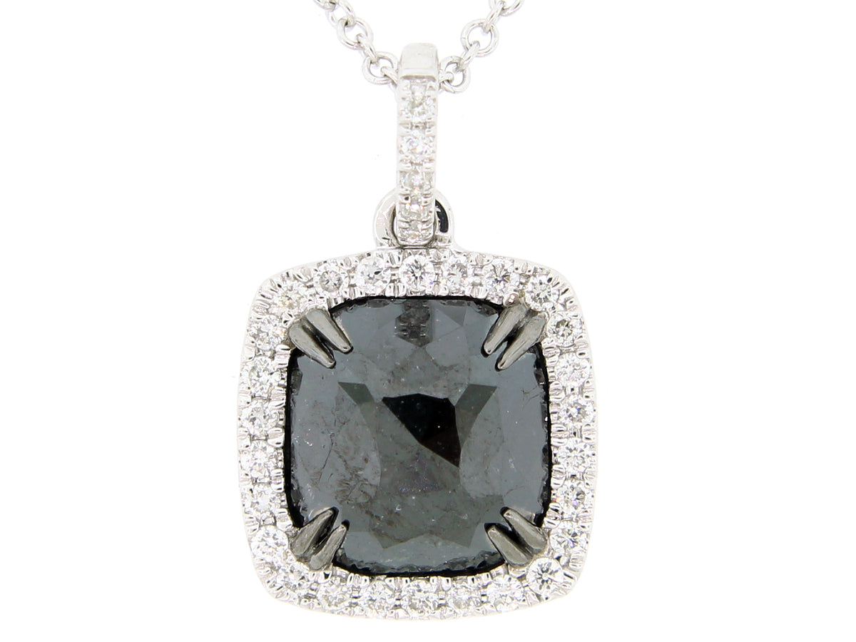ROSE CUT BLACK & WHITE DIAMOND PENDANT, 14KW (R)