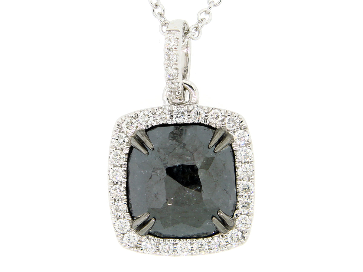 ROSE CUT BLACK & WHITE DIAMOND PENDANT, 14KW (R)