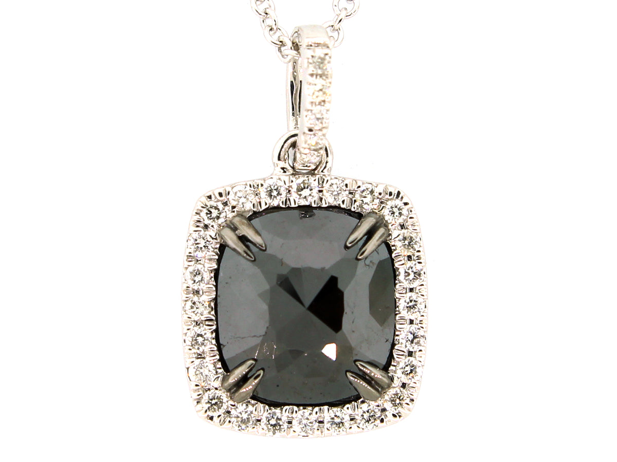 ROSE CUT BLACK & WHITE DIAMOND PENDANT, 14KW (R)