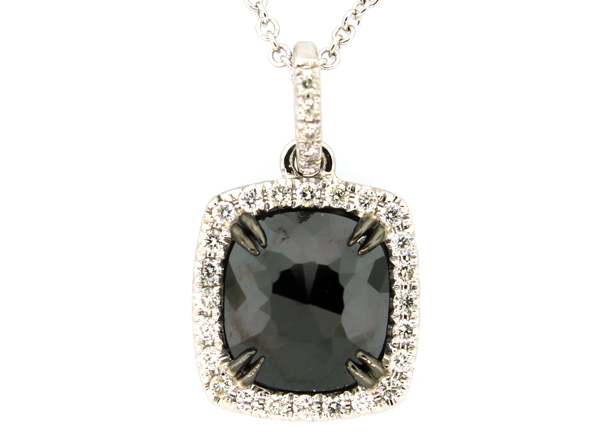 ROSE CUT BLACK & WHITE DIAMOND PENDANT, 14KW (R)