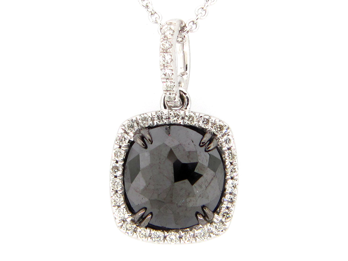 ROSE CUT BLACK & WHITE DIAMOND PENDANT, 14KW (R)