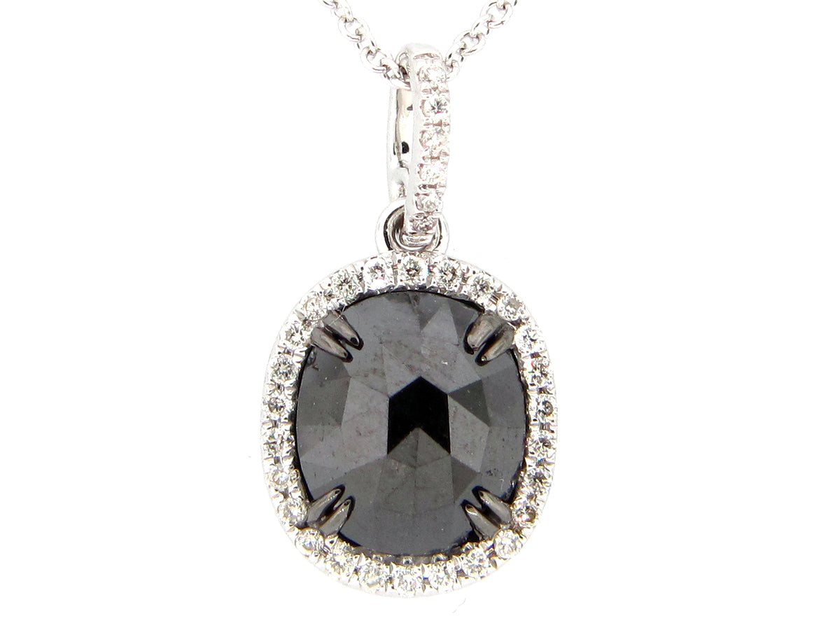 ROSE CUT BLACK & WHITE DIAMOND PENDANT, 14KW (R)