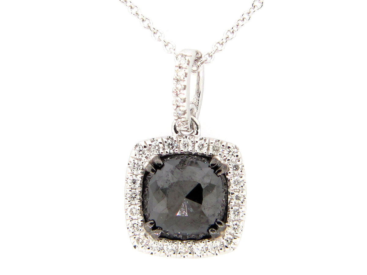 ROSE CUT BLACK & WHITE DIAMOND PENDANT, 14KW (R)
