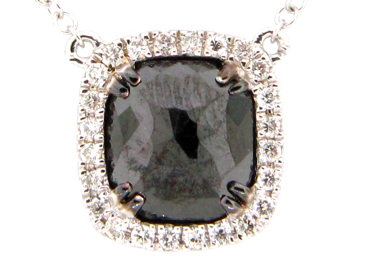 ROSE CUT BLACK & WHITE DIAMOND PENDANT NECKLACE, 18"/17"/16", 14KY (R)