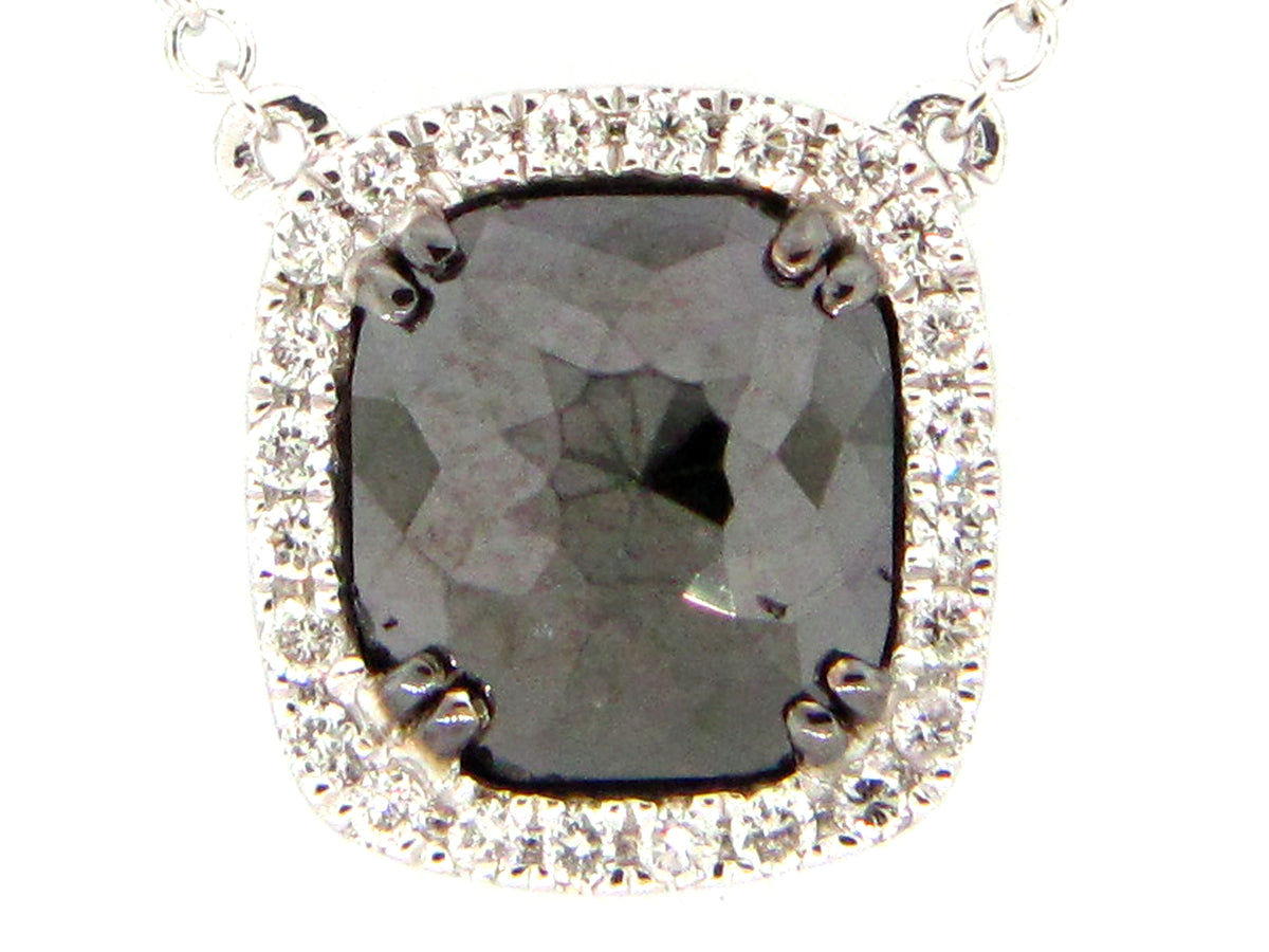 ROSE CUT BLACK & WHITE DIAMOND PENDANT NECKLACE, 18"/17"/16", 14KY (R)