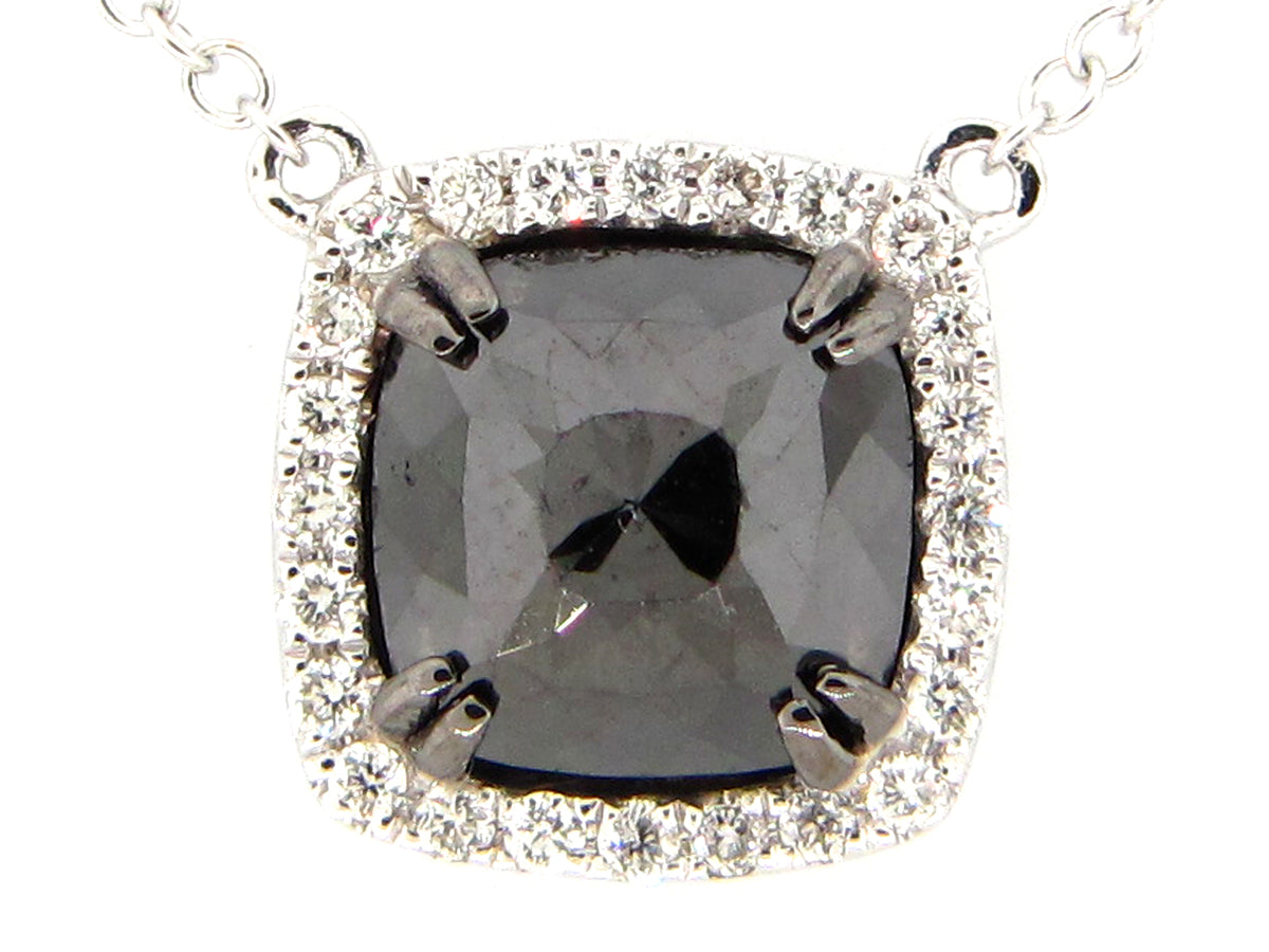 ROSE CUT BLACK & WHITE DIAMOND PENDANT NECKLACE, 18"/17"/16", 14KY (R)