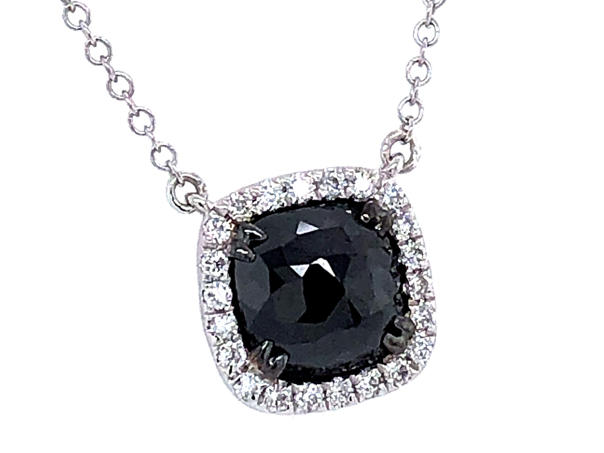 ROSE CUT BLACK & WHITE DIAMOND PENDANT NECKLACE, 18"/17"/16", 14KW (R)