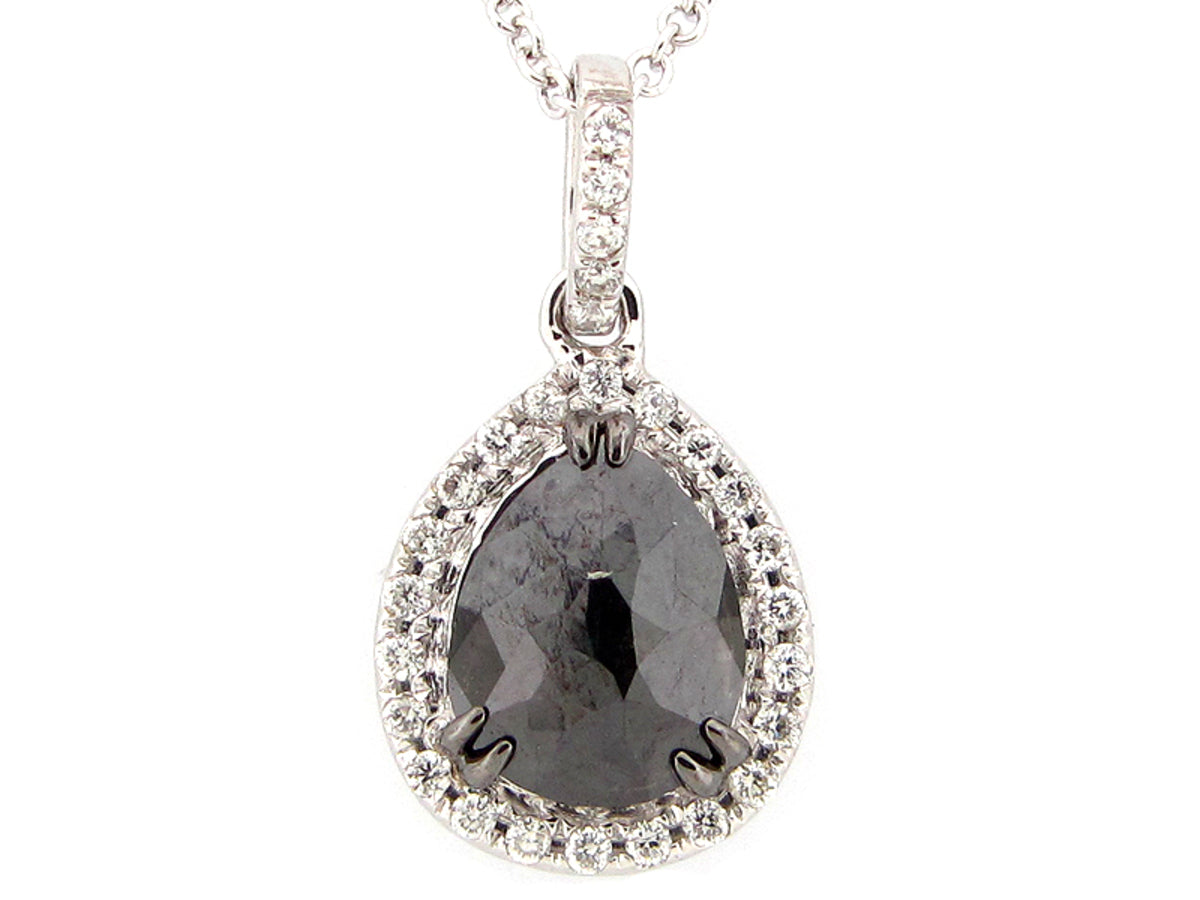ROSE CUT BLACK & WHITE DIAMOND PENDANT, 14KW (R)