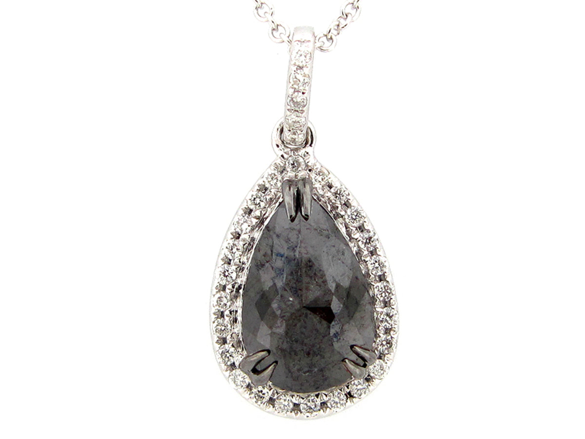 ROSE CUT BLACK & WHITE DIAMOND PENDANT, 14KW (R)