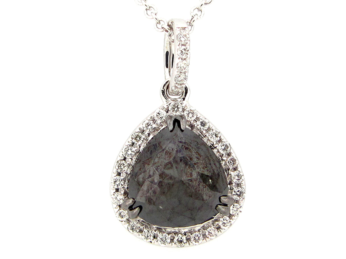 ROSE CUT BLACK & WHITE DIAMOND PENDANT, 14KW (R)