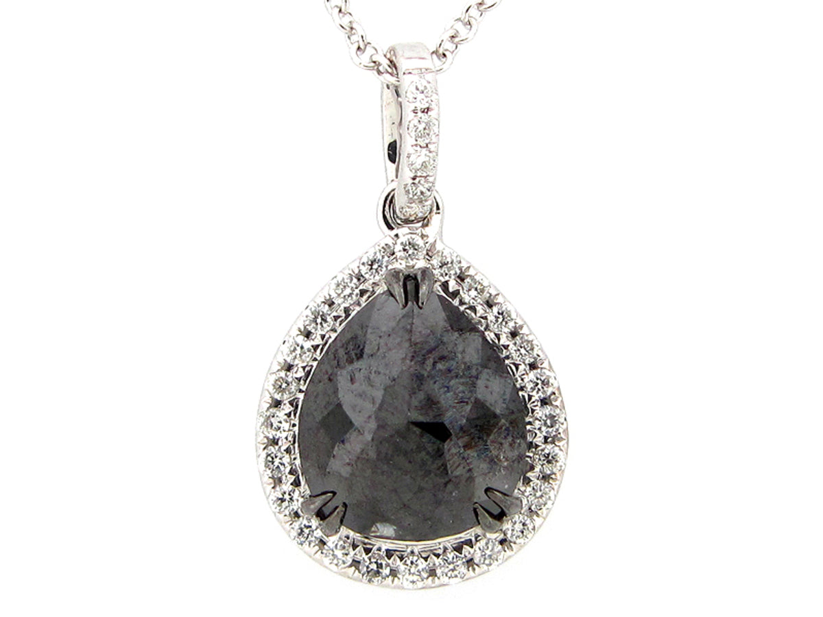 ROSE CUT BLACK & WHITE DIAMOND PENDANT, 14KW (R)