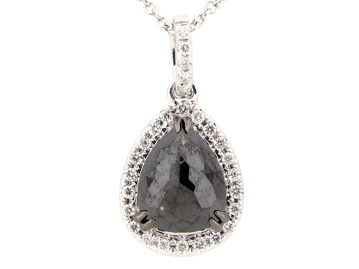 ROSE CUT BLACK & WHITE DIAMOND PENDANT, 14KW (R)