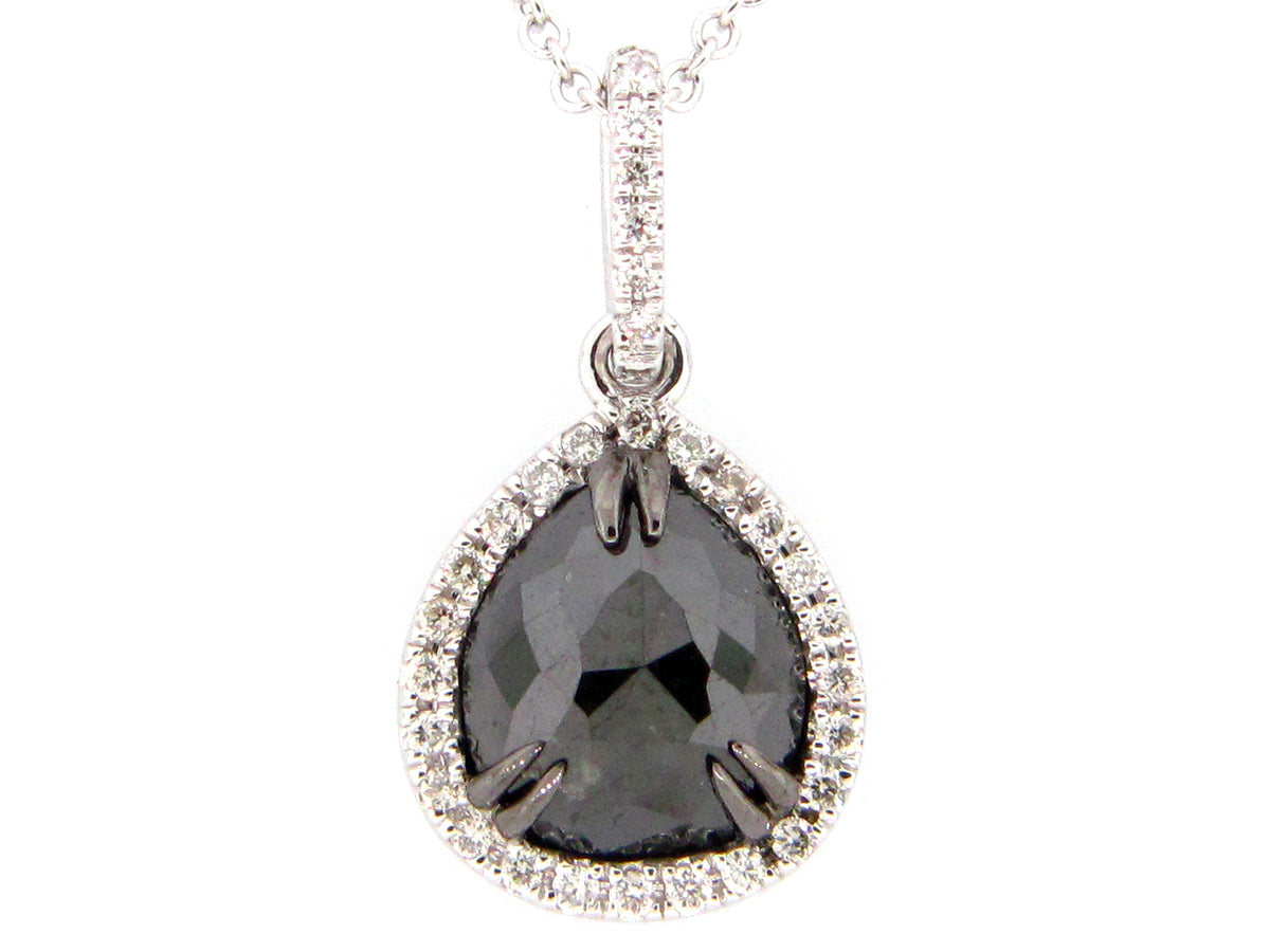 ROSE CUT BLACK & WHITE DIAMOND PENDANT, 14KW (R)