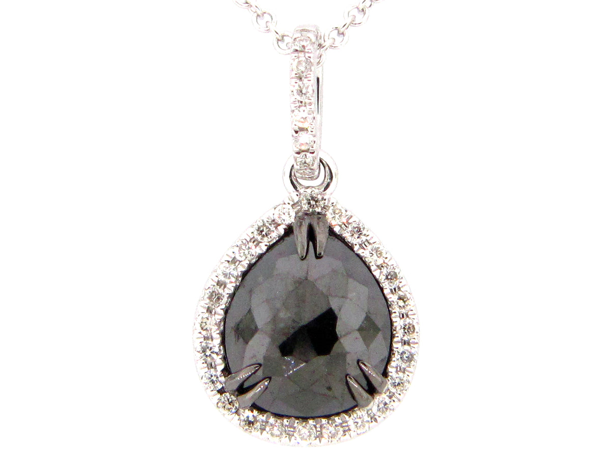 ROSE CUT BLACK & WHITE DIAMOND PENDANT, 14KW (R)