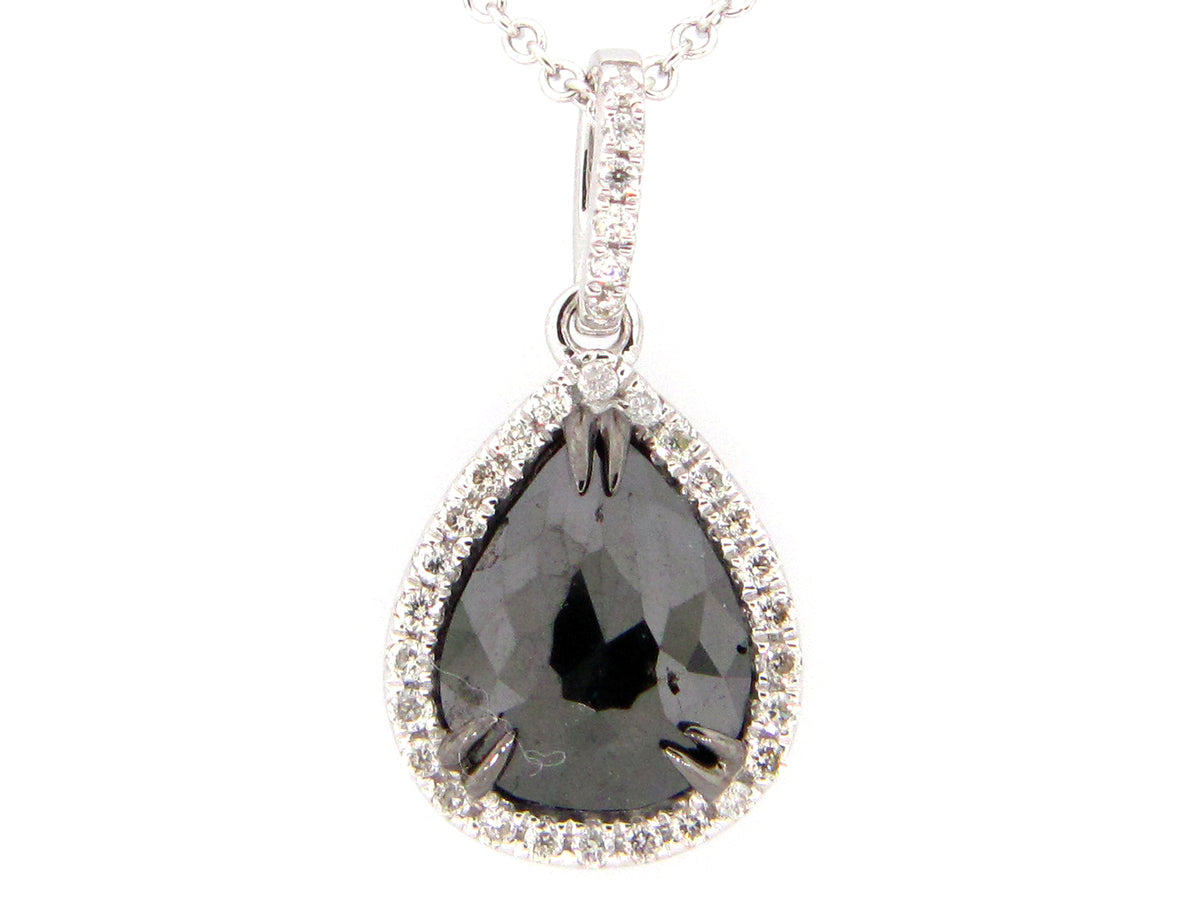 ROSE CUT BLACK & WHITE DIAMOND PENDANT, 14KW (R)