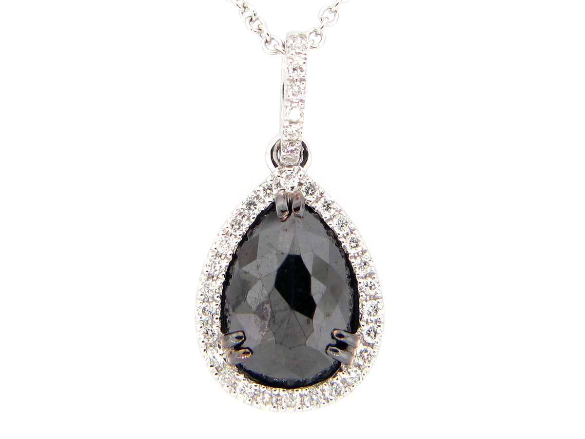 ROSE CUT BLACK & WHITE DIAMOND PENDANT, 14KW (R)
