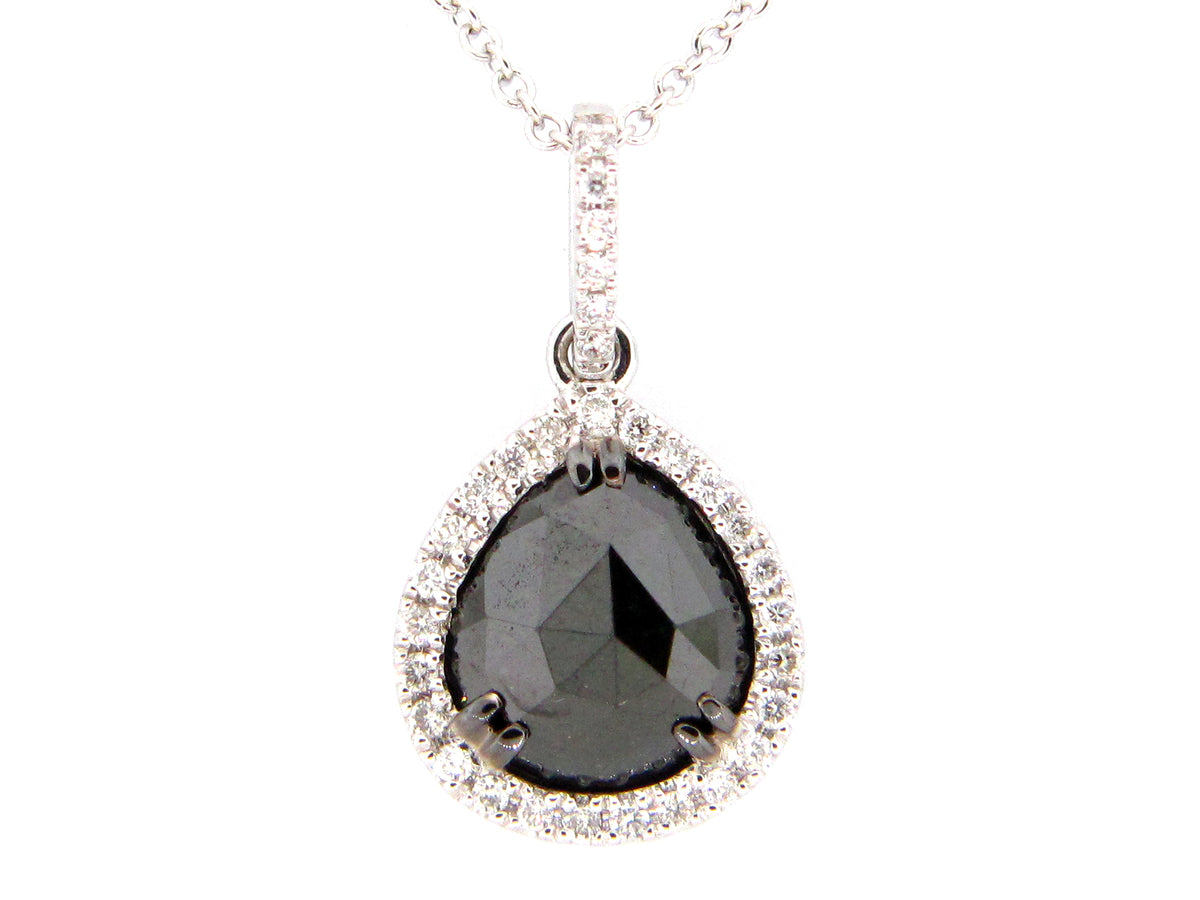 ROSE CUT BLACK & WHITE DIAMOND PENDANT, 14KW (R)