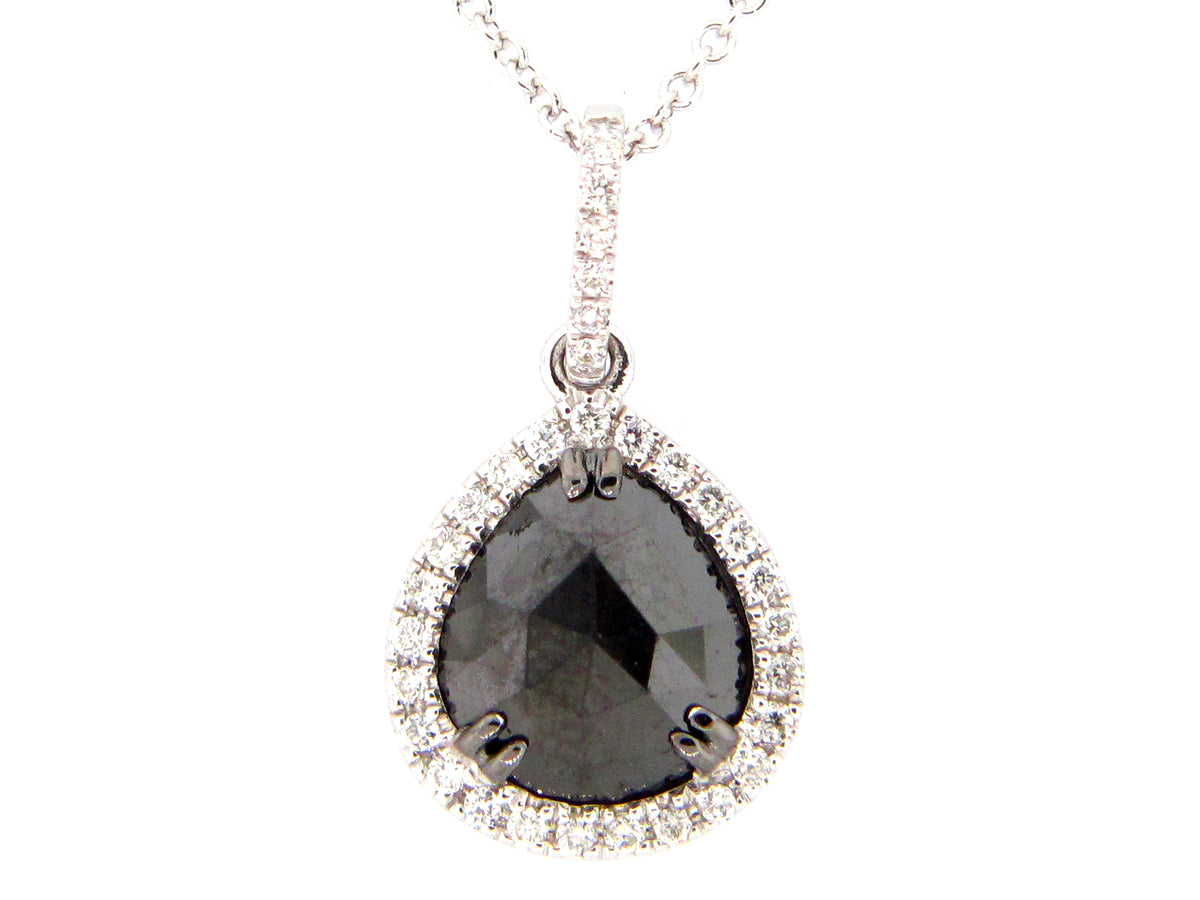 ROSE CUT BLACK & WHITE DIAMOND PENDANT, 14KW (R)