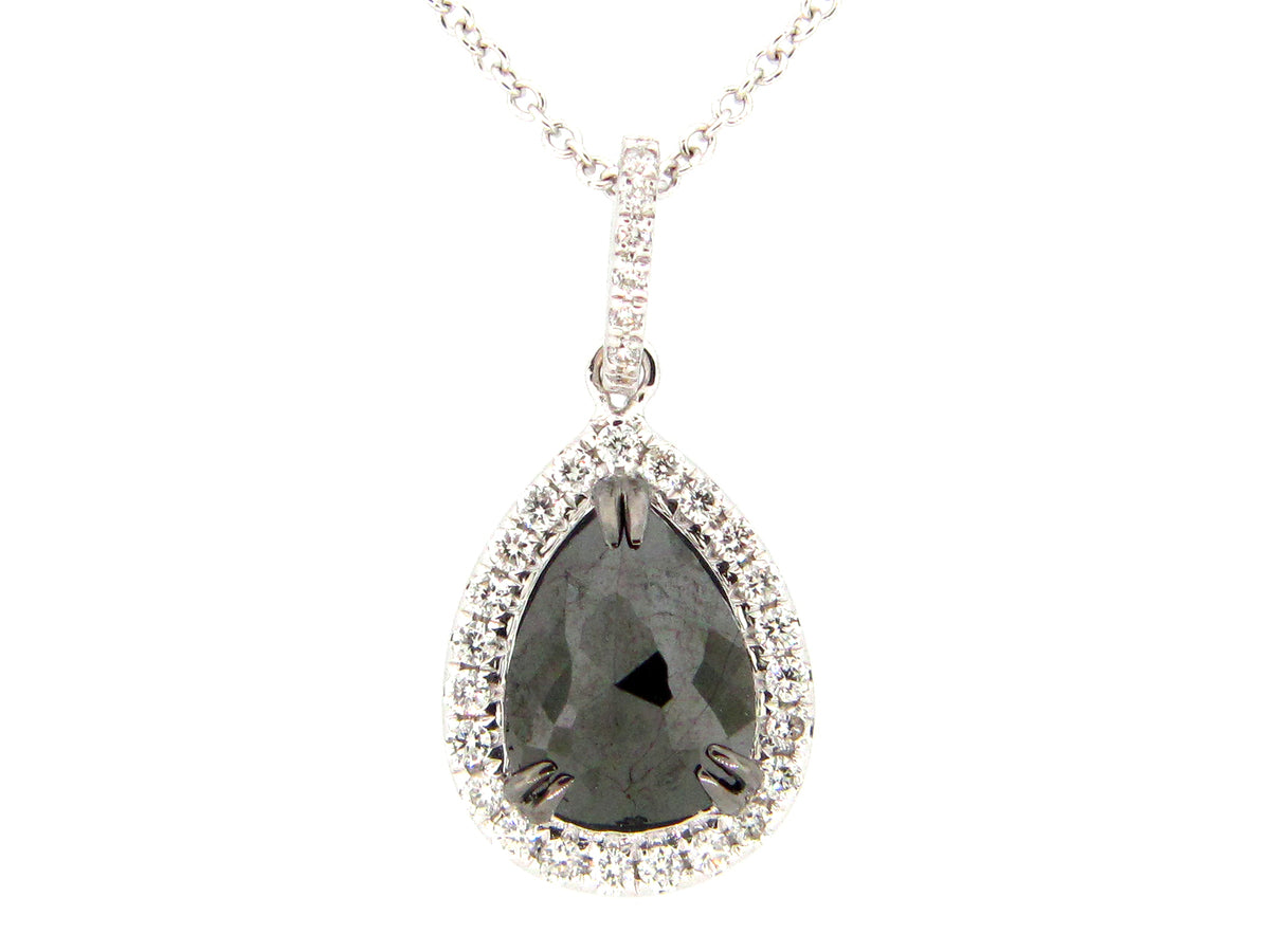 ROSE CUT BLACK & WHITE DIAMOND PENDANT, 14KW (R)