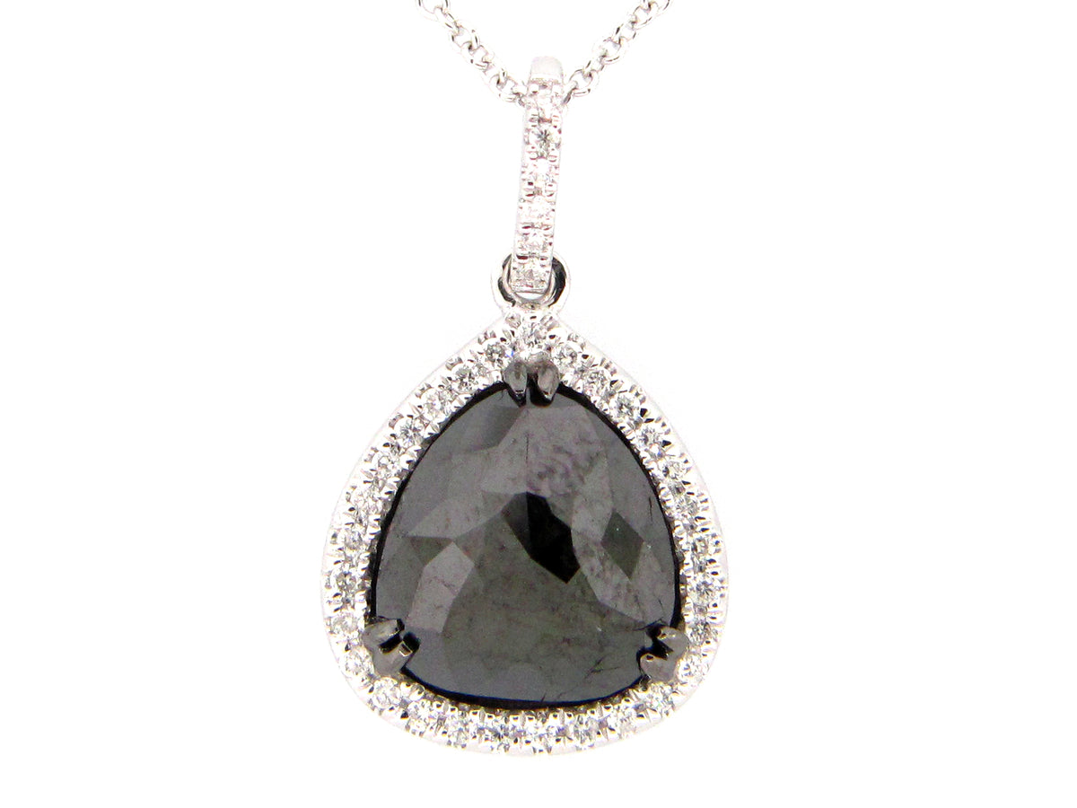 ROSE CUT BLACK & WHITE DIAMOND PENDANT, 14KW (R)